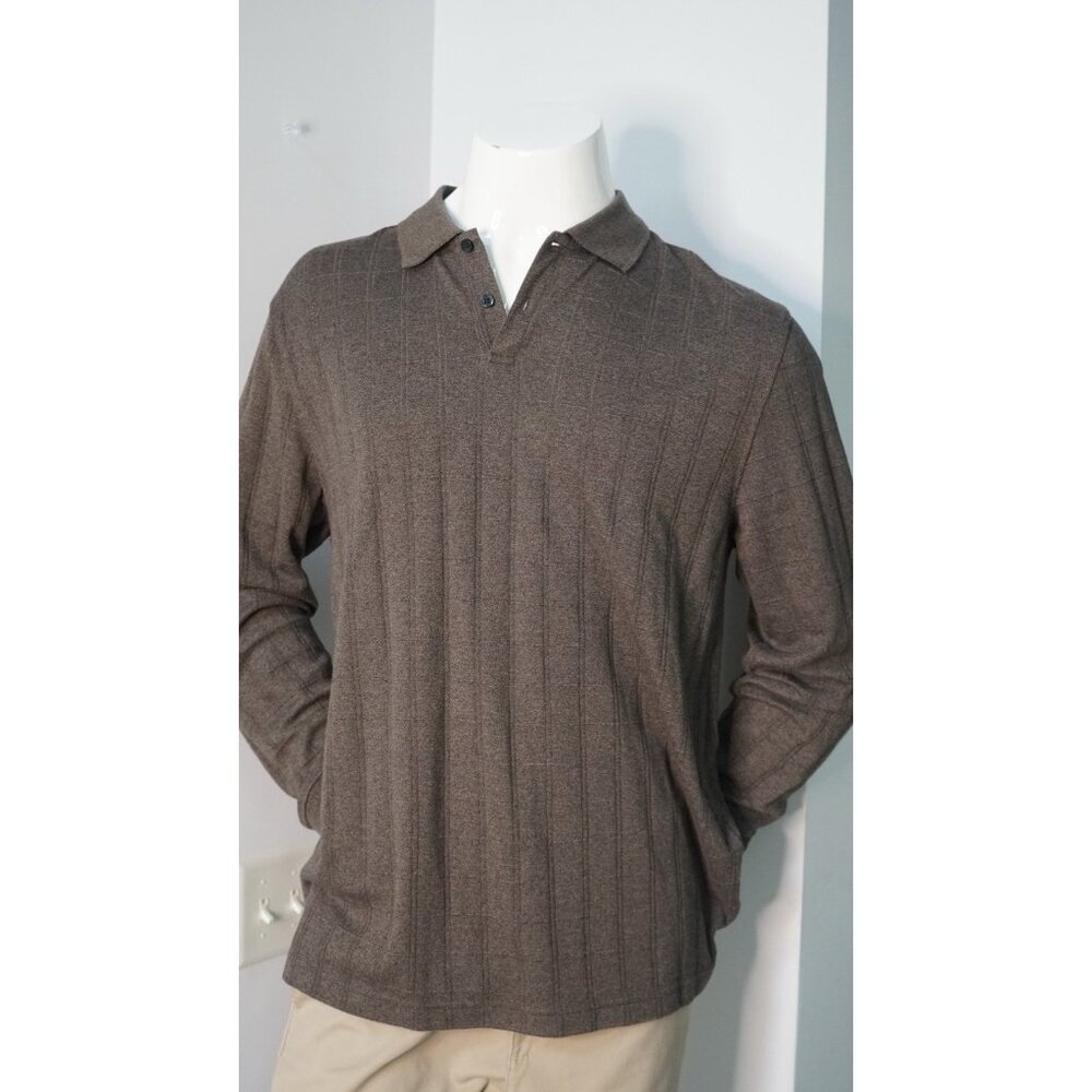 New Van Heusen Mens Polo Shirt Long Sleeve Cotton Blend brown